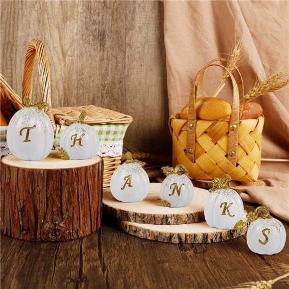 Set of 6 Thanksgiving Pumpkins, Resin Pumpkin, Thanks Tabletop Centerpieces - Picture 4 of 7